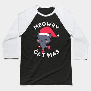 Kawaii Christmas Cat - Meowry Catmas Baseball T-Shirt